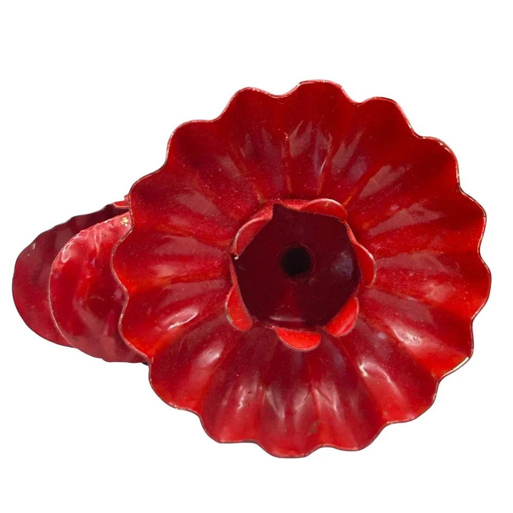 11 PC Vintage Red Metal Flower Clip On Candle Holders Christmas Tree Ornaments